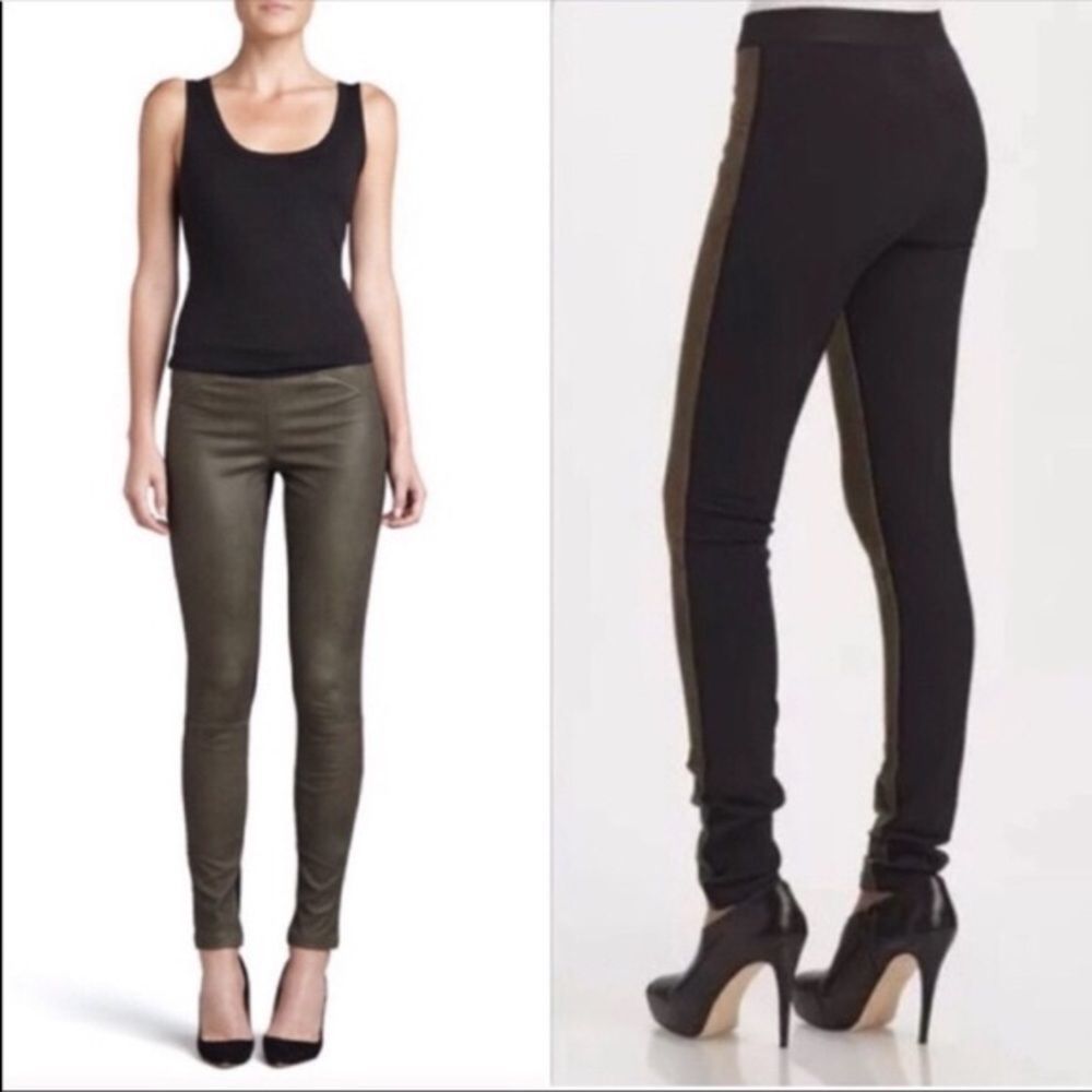 Theory Cullen Lamb Leather Suede Fitted Mid Rise Leggings